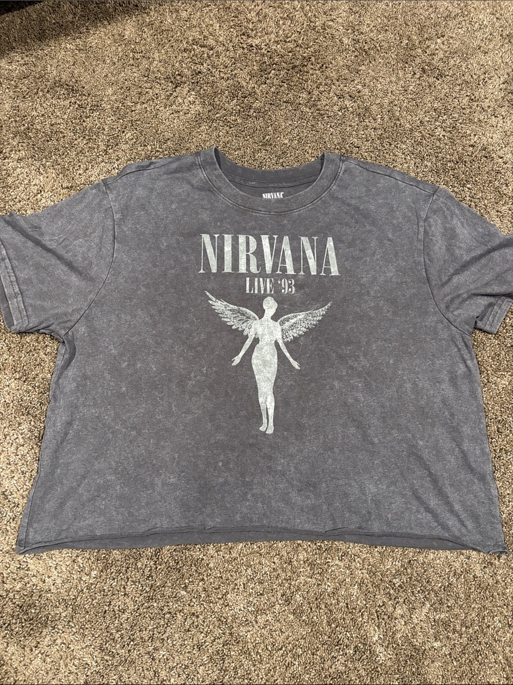 NIRVANA Vintage-Style Grey Short Sleeve Tee with Angel Graphic